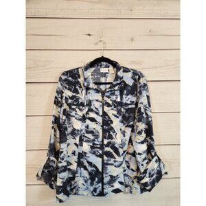 Zenergy By Chico's Women's Blue White Tie Dye Long Sleeve Full Zip Jacket Sz L